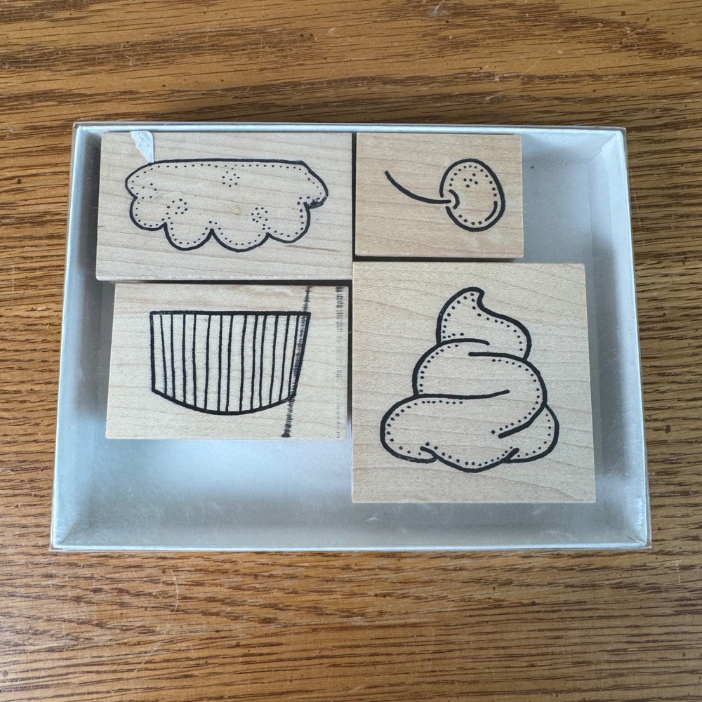 Heartlooms Soft Serve Ice Cream Cupcake Rubber Stamp Set 279 Wood Mounted 4pc